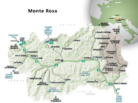 Plattegrond van Monte Rosa skigebied, Valle D'Ayas, Valle di Gressoney 